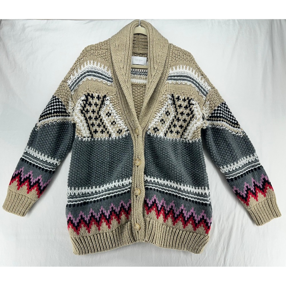 Lucky Brand Womens Small Shawl Collar Cardigan Sweater Southwestern Chunky Knit